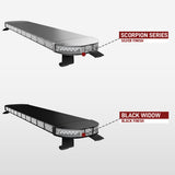 Two LED light bars, one silver and one black, on a white background with labels indicating 'Scorpion Series' and 'Black Widow'.